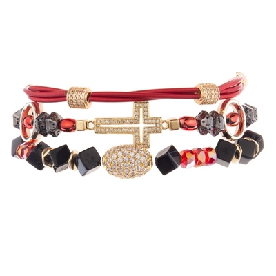 Εκλεκτής ποιότητας χρυσό κόκκινο Stackable διακοσμημένο με χάντρες ελαστικό βραχιόλι μετάλλων για τη μόδα ανοίξεων