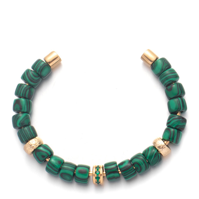 Βιδωμένο πράσινο Malachite βραχιολιών τελών χειροποίητο διακοσμημένο με χάντρες και χρυσές χάντρες Forte