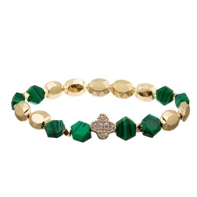 Ελαστικό Malachite βραχιόλι γοητείας φύλλων Zircon χαντρών με τη χρυσή αλυσίδα