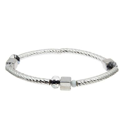 Silver Bar Handmade Stackable Bracelet Set Custom With Crystal Beads
