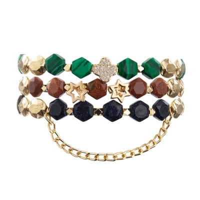 Ελαστικό Malachite βραχιόλι γοητείας φύλλων Zircon χαντρών με τη χρυσή αλυσίδα
