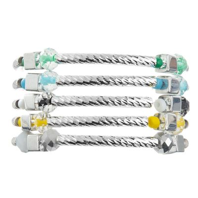 Silver Bar Handmade Stackable Bracelet Set Custom With Crystal Beads