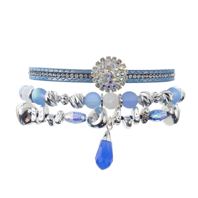 Boho κοριτσιών Stackable βραχιόλι καθορισμένο Bule δέρματος ύφους χειροποίητο για το δώρο επετείου