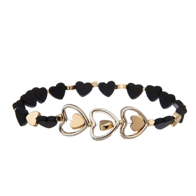 Δροσερή κυρία Round Beads με χάντρες Bracelet Set μαύρο Facted μικρό μέγεθος με τη γοητεία Druzy