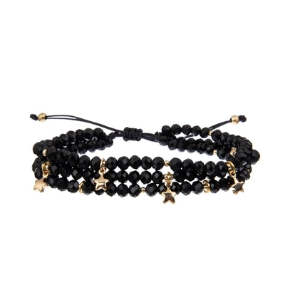 Δροσερή κυρία Round Beads με χάντρες Bracelet Set μαύρο Facted μικρό μέγεθος με τη γοητεία Druzy