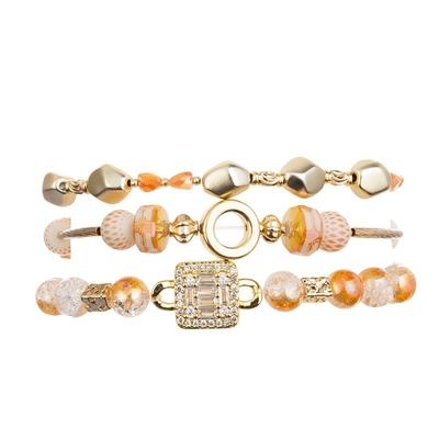 Κυρία Orange Glass Beads με χάντρες Handmade βραχιόλι με τις χρυσές χάντρες φασολιών μετάλλων στην πτώση