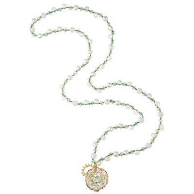 Πράσινο χειροποίητο διακοσμημένο με χάντρες περιδέραιο αλυσίδων χλόης νερού για την άνοιξη