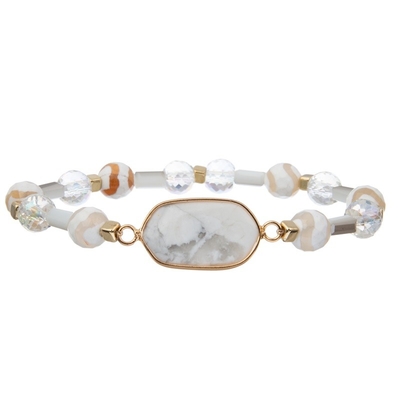 Boho Birthstone με καουτσούκ βραχιόλι Δεκεμβρίου με την άσπρη φυσική τυρκουάζ γοητεία